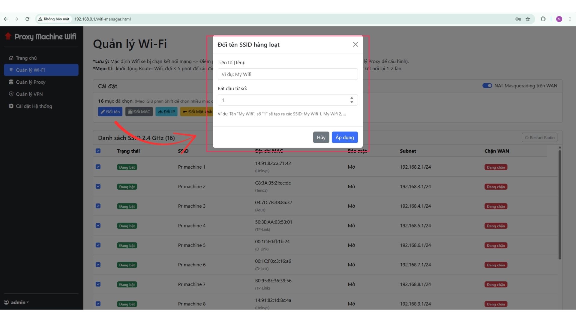 Đổi tên Wifi hàng loạt