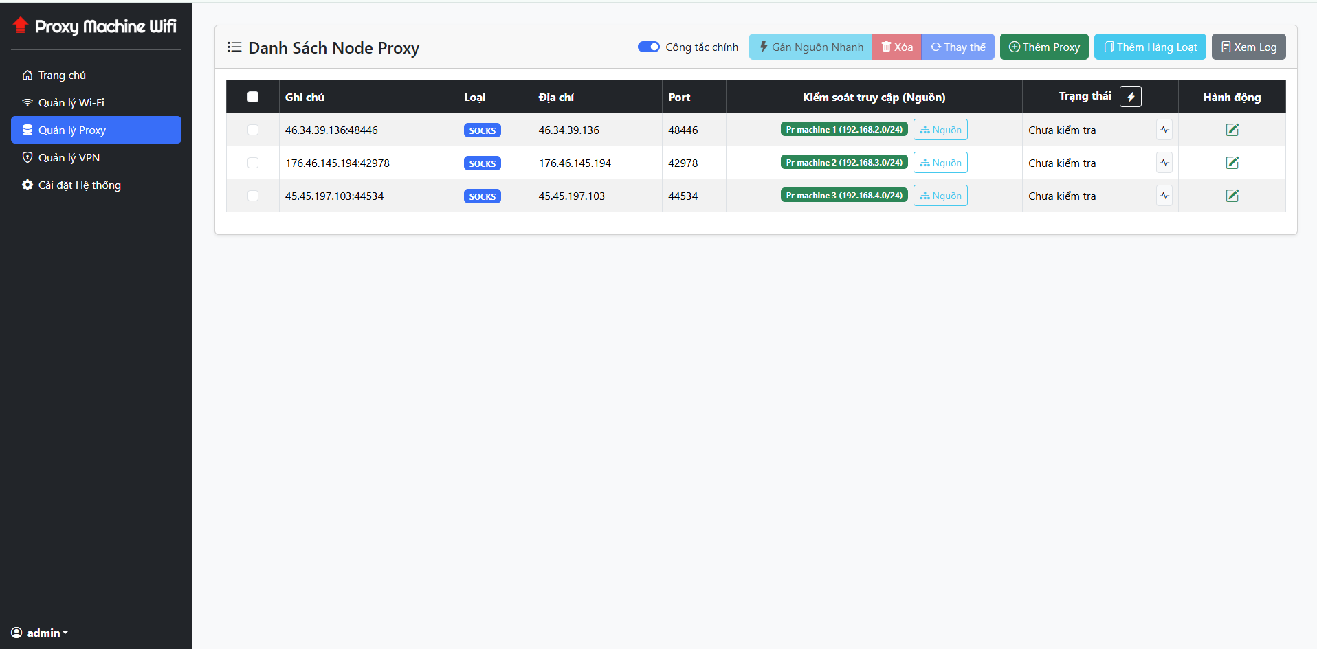 Giao diện quản lý Proxy