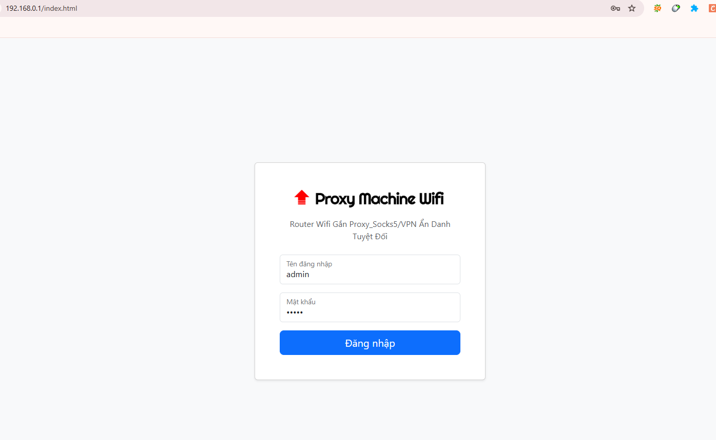 Giao diện đăng nhập Proxy Machine Wifi